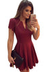 Burgundy Sweet Scallop Pleated Skater Dress